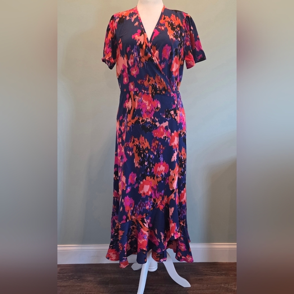 Prettygarden Floral Midi Maxi Wrap Dress Size Large Short Sleeve Floral - Picture 4 of 16